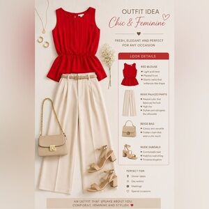 Bisou Bisou Red Pleated Sleeveless Peplum Blouse